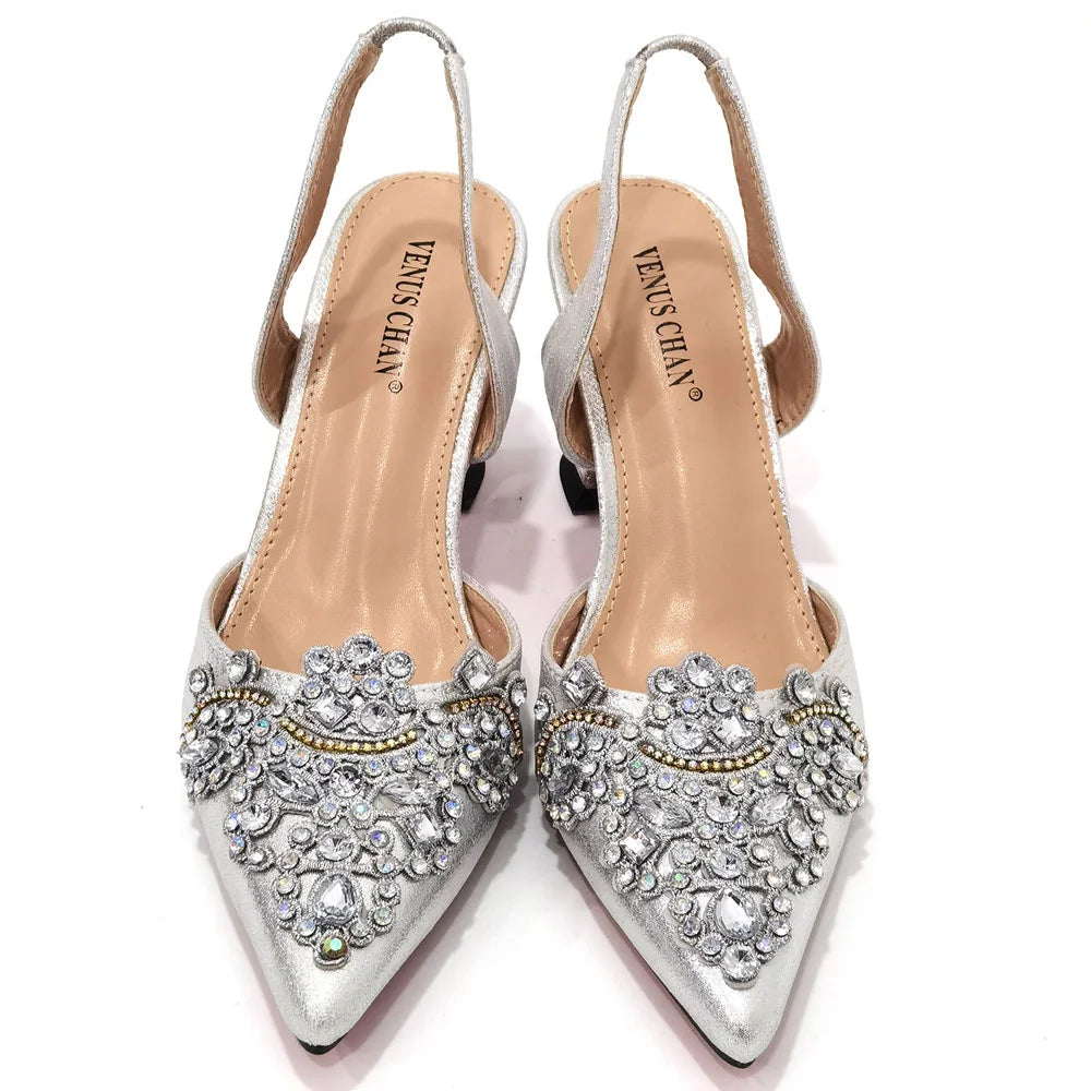 2024 Gold New Shoes For Women Designer Pointed-Toe Luxury Wedding Peach Color Hollowed Out Design Bag and Shoes Matching Set