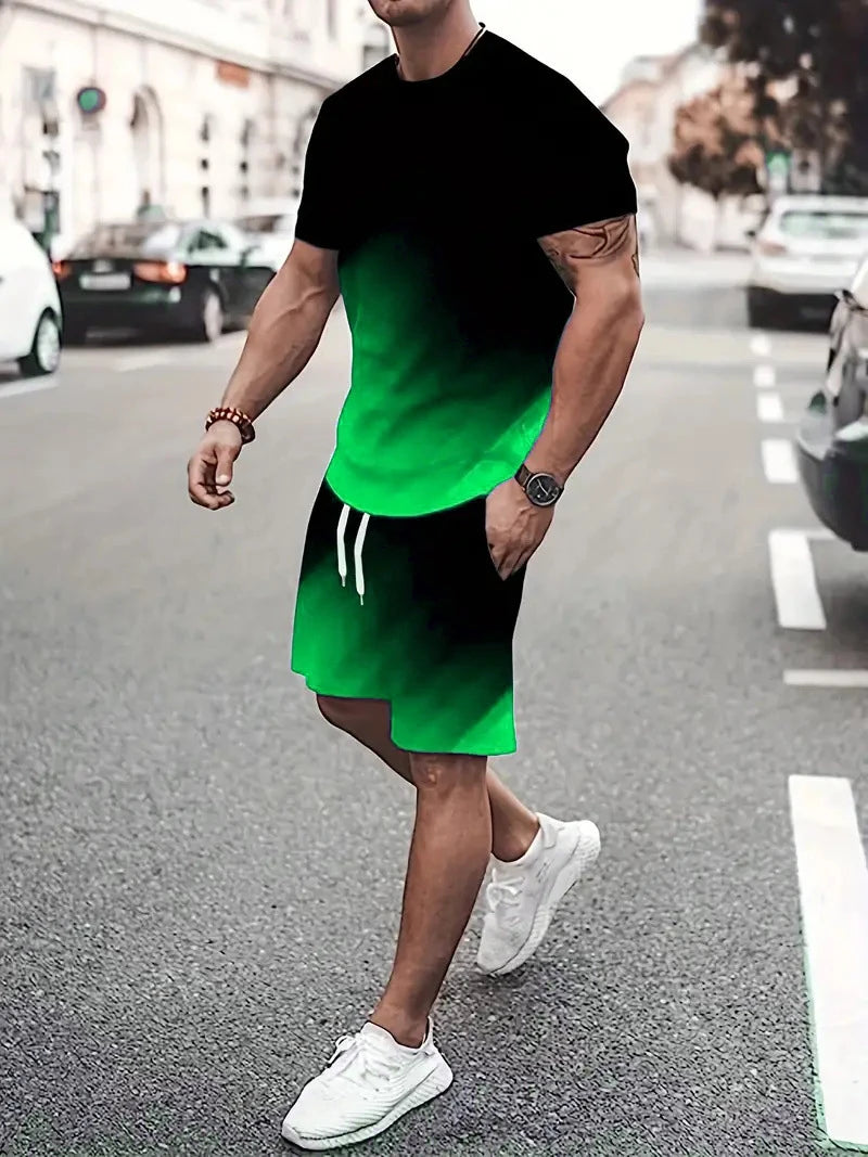 Fashion Tie-dye Pattern Short Sleeve T-Shirt And Short Men's Sets Summer 3D Print Gradient Street Comfort Set Suit 6XL Plus Size