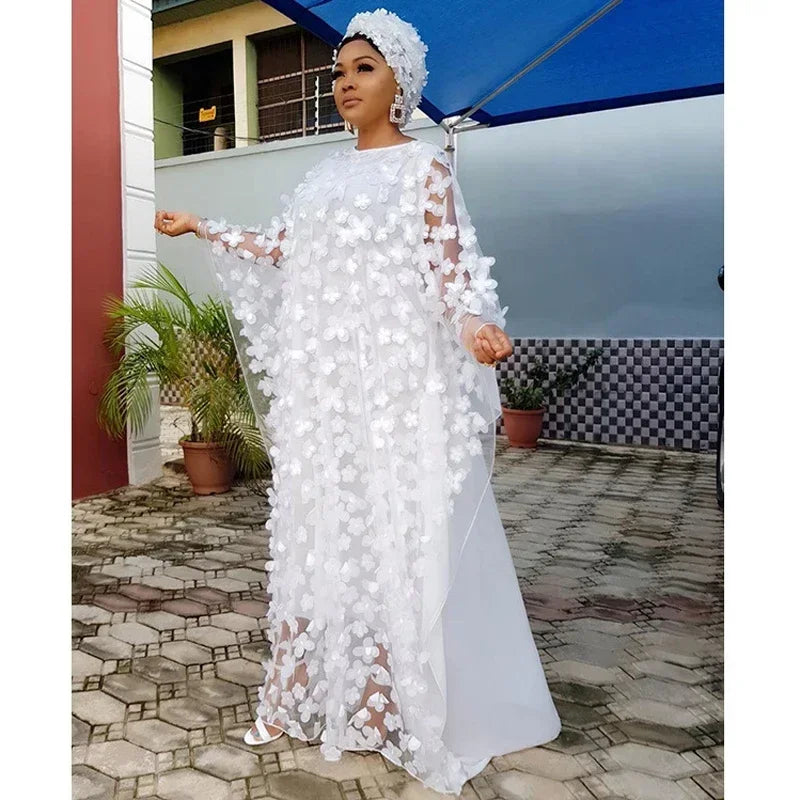 Lace Hollow Africa Dress African Dresses for Women African Clothes 2025 Dashiki Taditional Boubou Arabic Robe Femme Musulmane