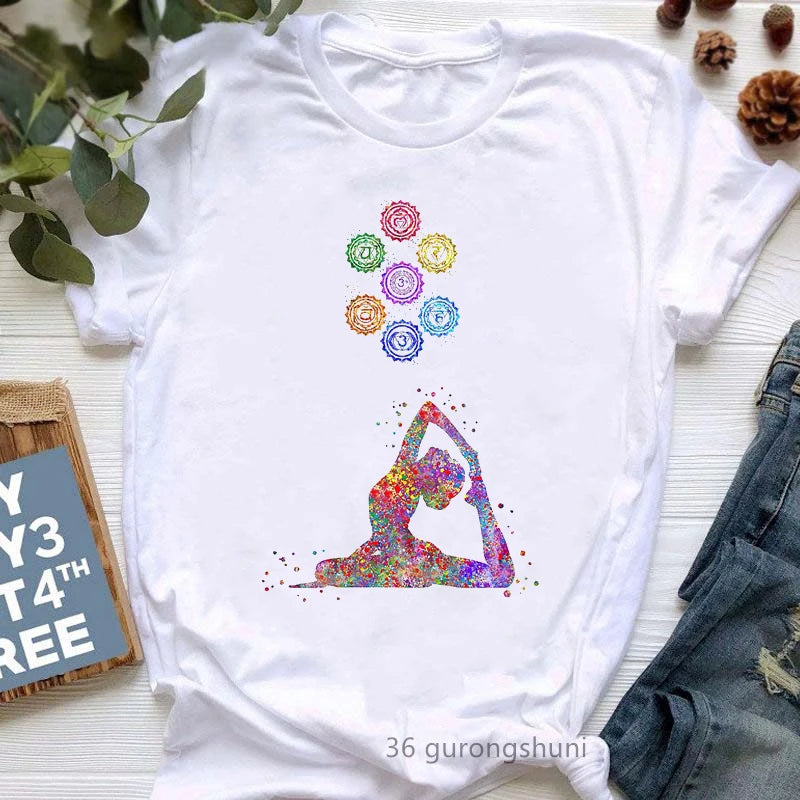 Newest Yoga Tree Print Tshirt Girls Summer Fashion Short Sleeve T Shirt Women Buddha Chakra Meditation T-Shirt Female Wholesale