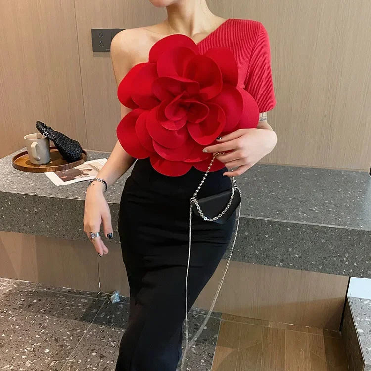 2024 New Summer Vest Women Three-dimensional Flowers Patchwork Slim Off-shoulder Backless Sleeveless Suspender Female