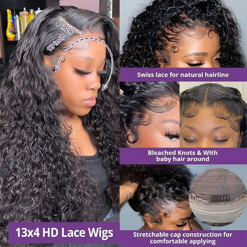 40 inch Deep Wave 13x6 HD Lace Frontal Wigs For black Women Water Wave Curly Lace Frontal Wigs 13x4 Lace Front Wig Human Hair