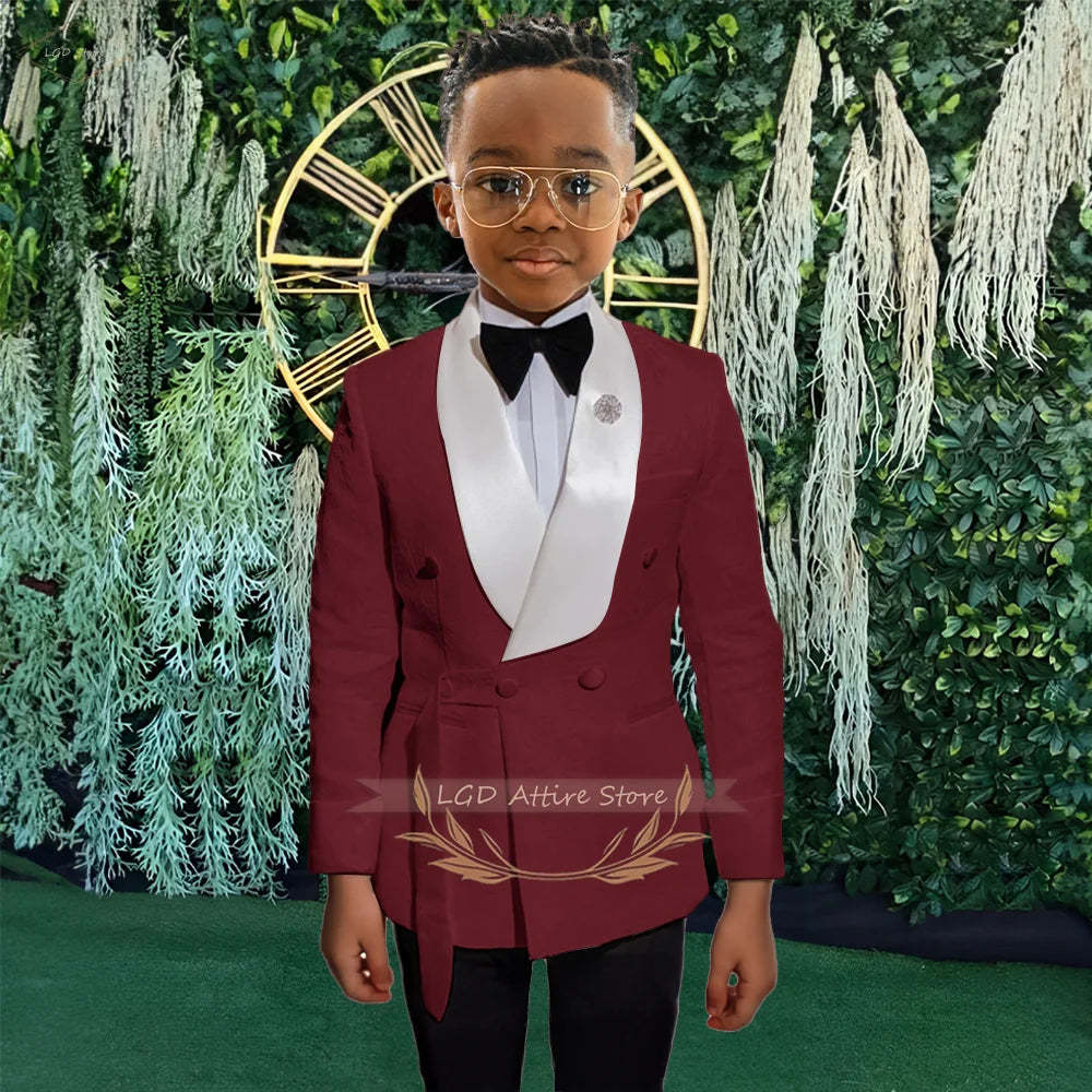 Boys Jacquard Suit Dress 2-piece Children's Party Wedding Birthday Celebration Suit Fashion Bright Satin Collar Little Gentleman