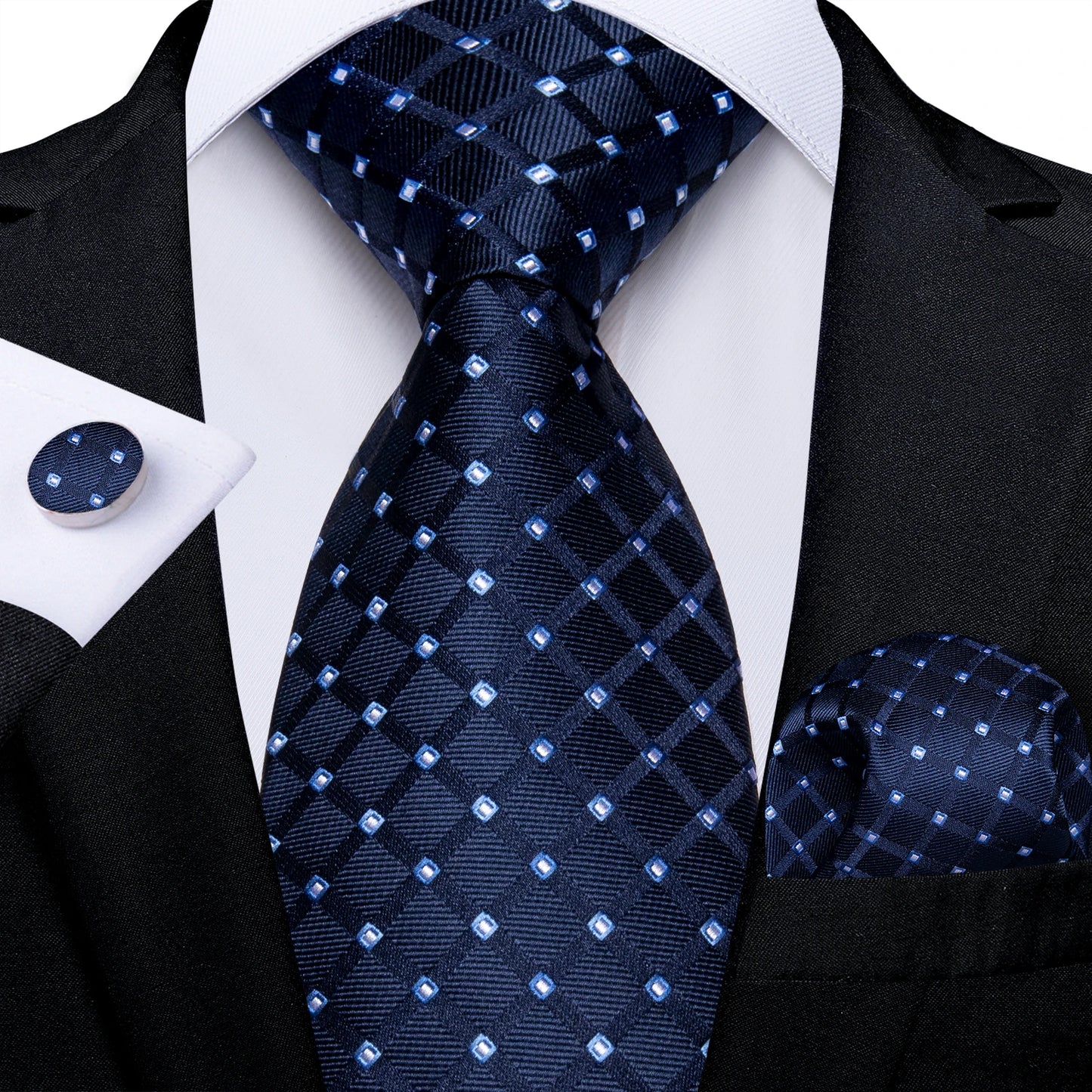 Royal Blue Paisley Plaid Striped Men tie Set with Handkerchief Cufflinks Wedding Prom Groom Accessories Perfect Gift for Men