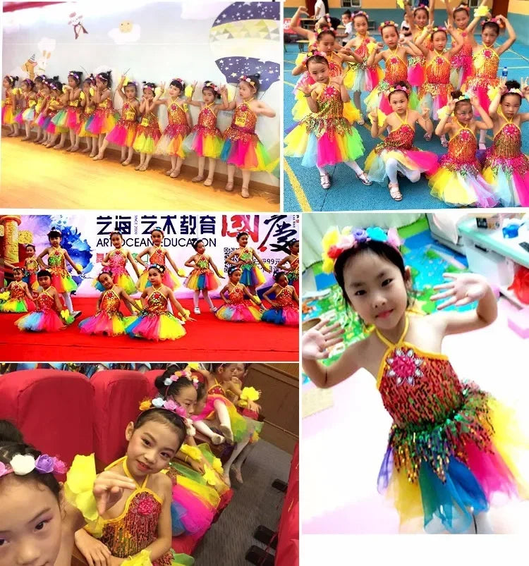 Summer Stage Princess Girls Casual Dresses Sequin Tutu Children Costume Robe Fille Party Baby Clothing Dance Kids Dress Vestidos