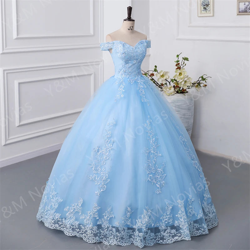 Customized Color Sweet 16 Dress Pink Off Shoulder Plus Size Vestido De Noiva Purple Quinceanera Dress Ball Gown Flower Women