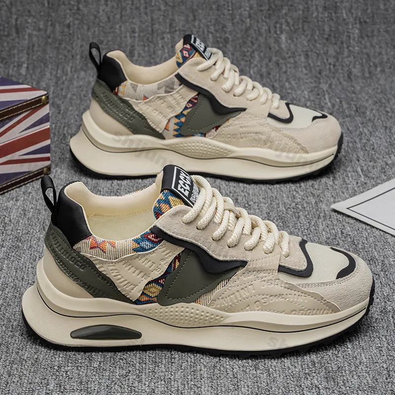 Men Sneakers 2025 Spring Autumn New Comfortable Outdoor Non Slip Running Shoes Trend Wear-resistant Vintage Lace Up Casual Shoes