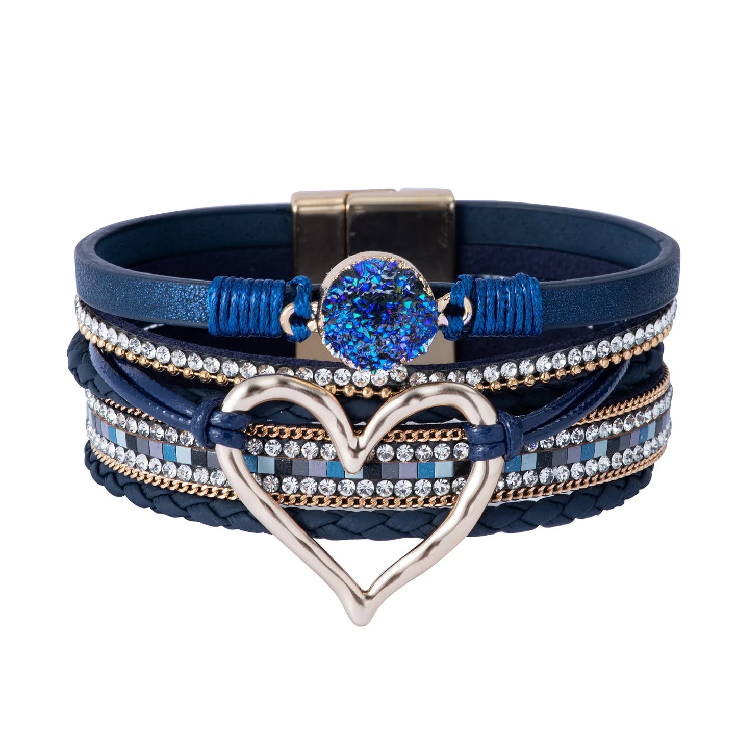 WYBU Love Heart Charm Leather Bracelets For Women Fashion Braided Bangles Multilayer Resin Stone Hollow Leather Wrap Bracelets