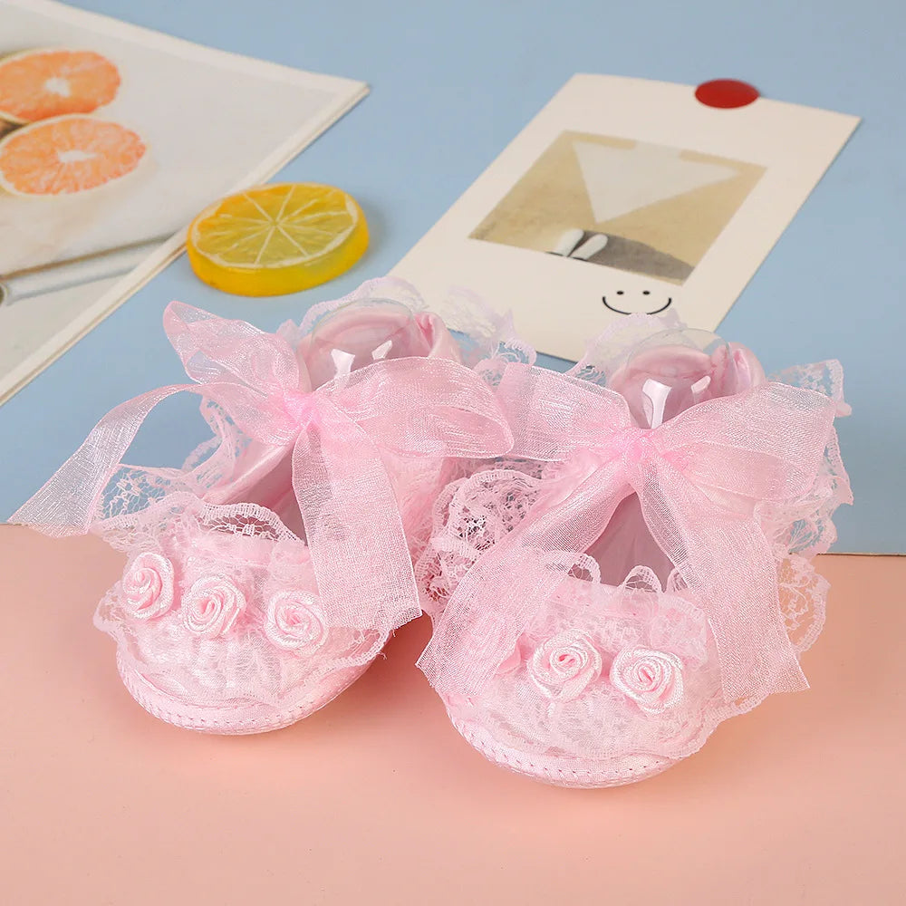 Newborn Princess Soft Sole First Walkers Infant Girls Lace Anti-slip Shoes for Party Wedding Toddler Crib Cotton Prewalker 0-18M