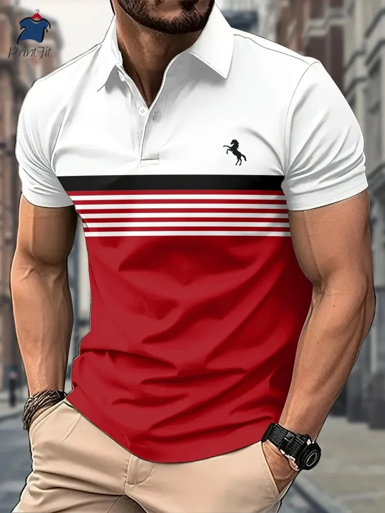 Summer T Shirts for Men 2025 Short Sleeve Men's Clothing Collar 3D Printing Plain Shirt Striped Polo Tees Fashion Pullover Tops