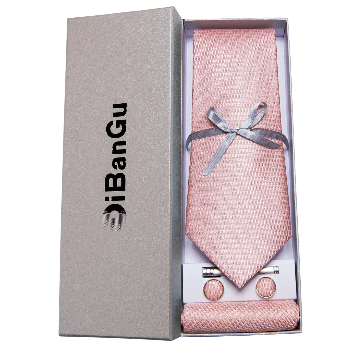 Solid Black Plaid Men's 8cm Polyester Neck Tie Handkerchief Cufflinks Set with Gift Box Tie Clip Birthday Anniversary Gift