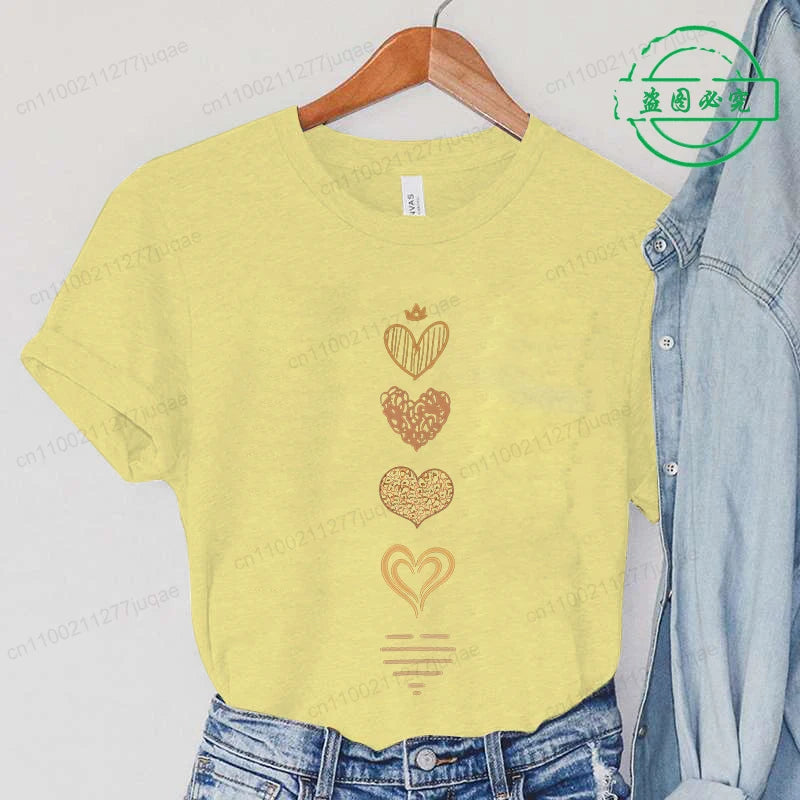 Leopard Heart Print Tshirt Women Fashion T Shirt Casual Summer Tee Leopard Heart Shirts Hip Hop Streetwear Short Sleeve Shirt