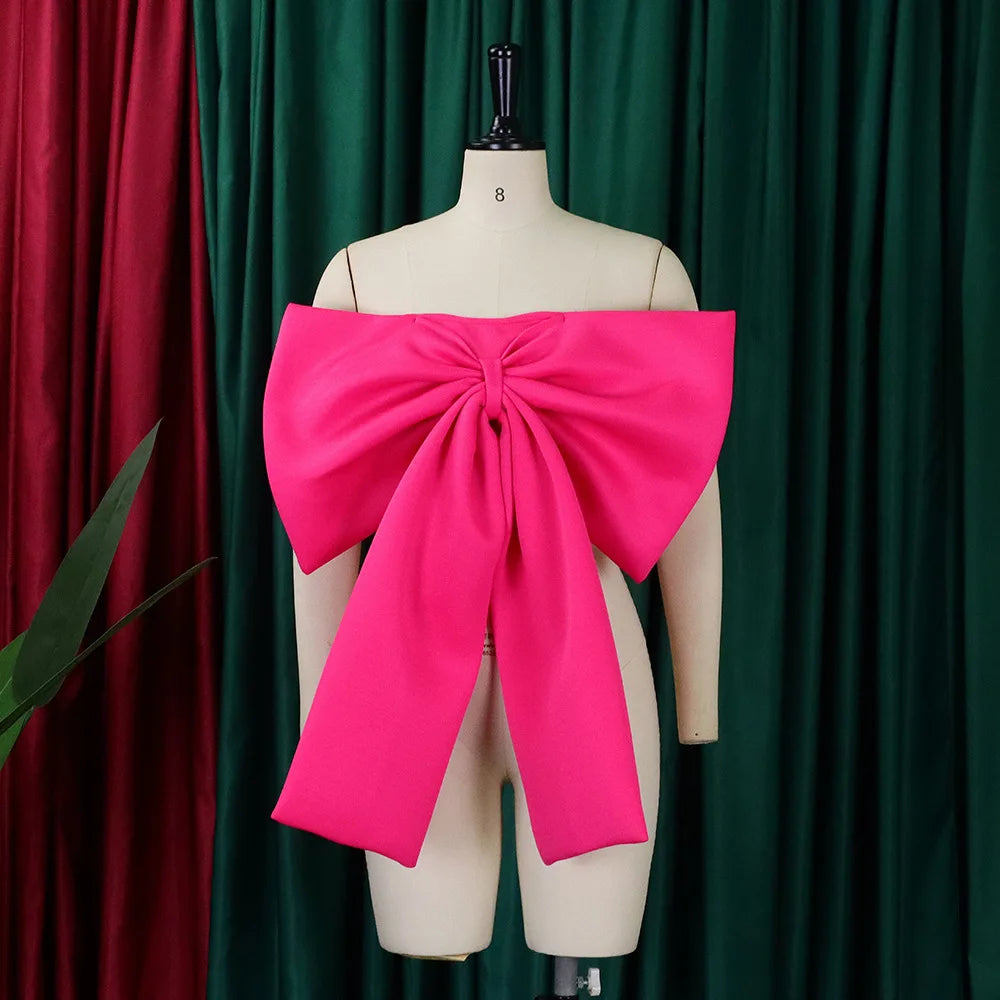 Sexy Blouse & Shirts for Woman Off the Shoulder Backless Big Bow Decorate Zipper Closure Fashion Ladies Evening Night Club Tops