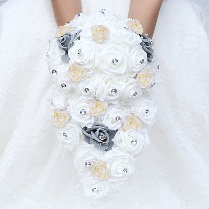 Waterfall New Wedding Bouquets for Bride and Bridesmaid Rose Rhinestones Hand Flower Party Wedding Decoration