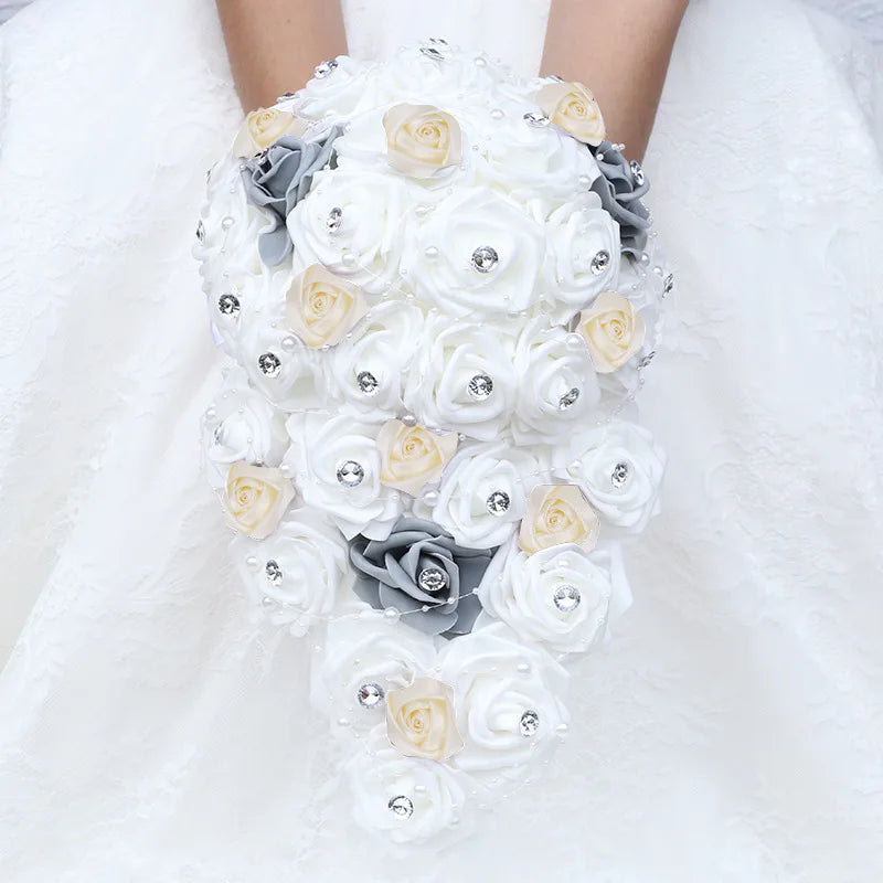 Waterfall New Wedding Bouquets for Bride and Bridesmaid Rose Rhinestones Hand Flower Party Wedding Decoration