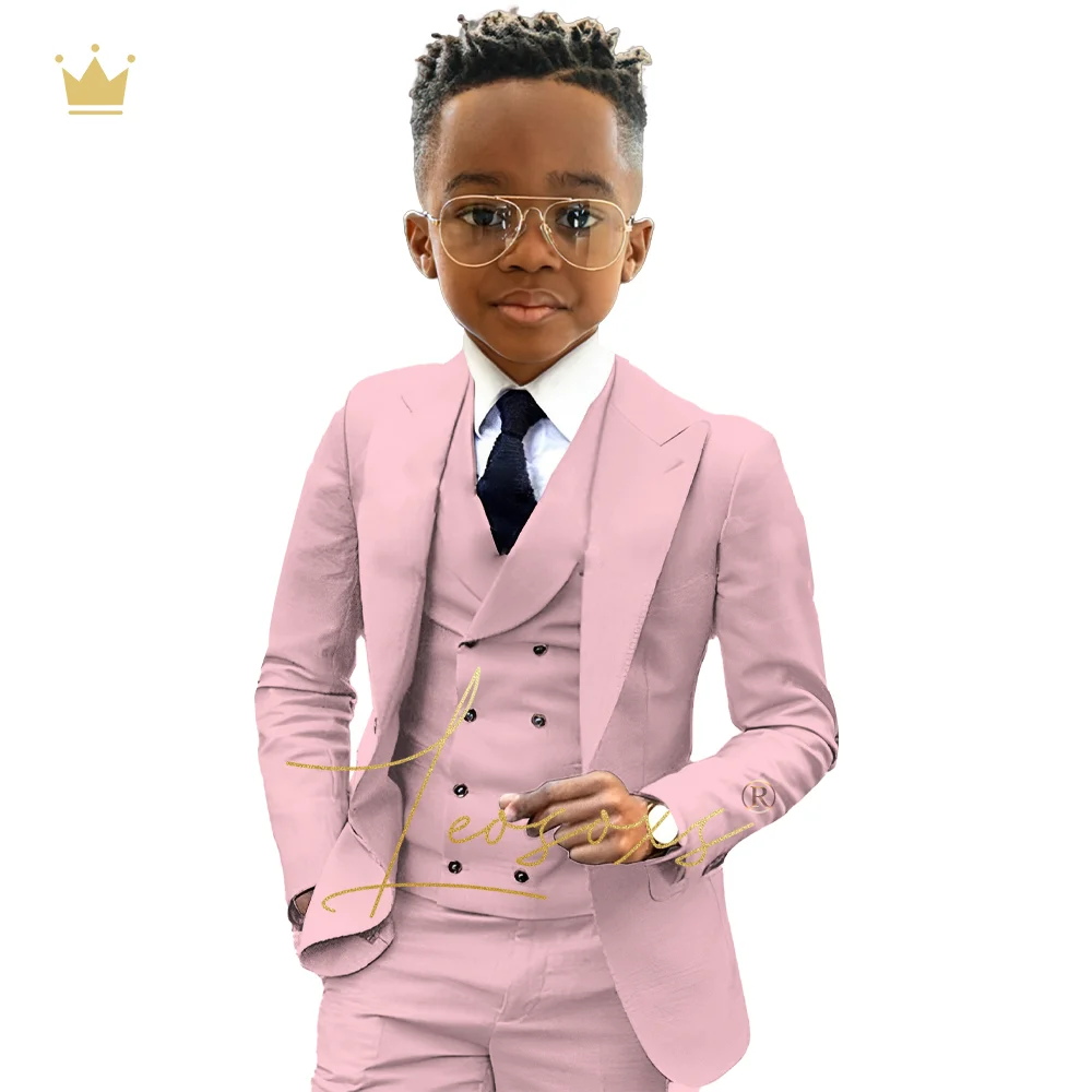 Boys formal suit 3 piece suit (jacket, green collar vest + trousers) custom wedding birthday queue celebration suit