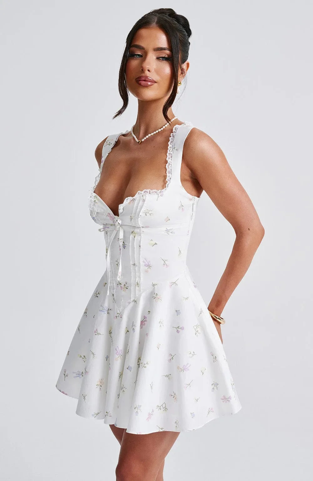 Women's Hot Girl Sweetheart Neck Dress Sexy Lace Splicing A-Line Dress 2025 Spring Summer Female Sweet Girl Solid Color Dress