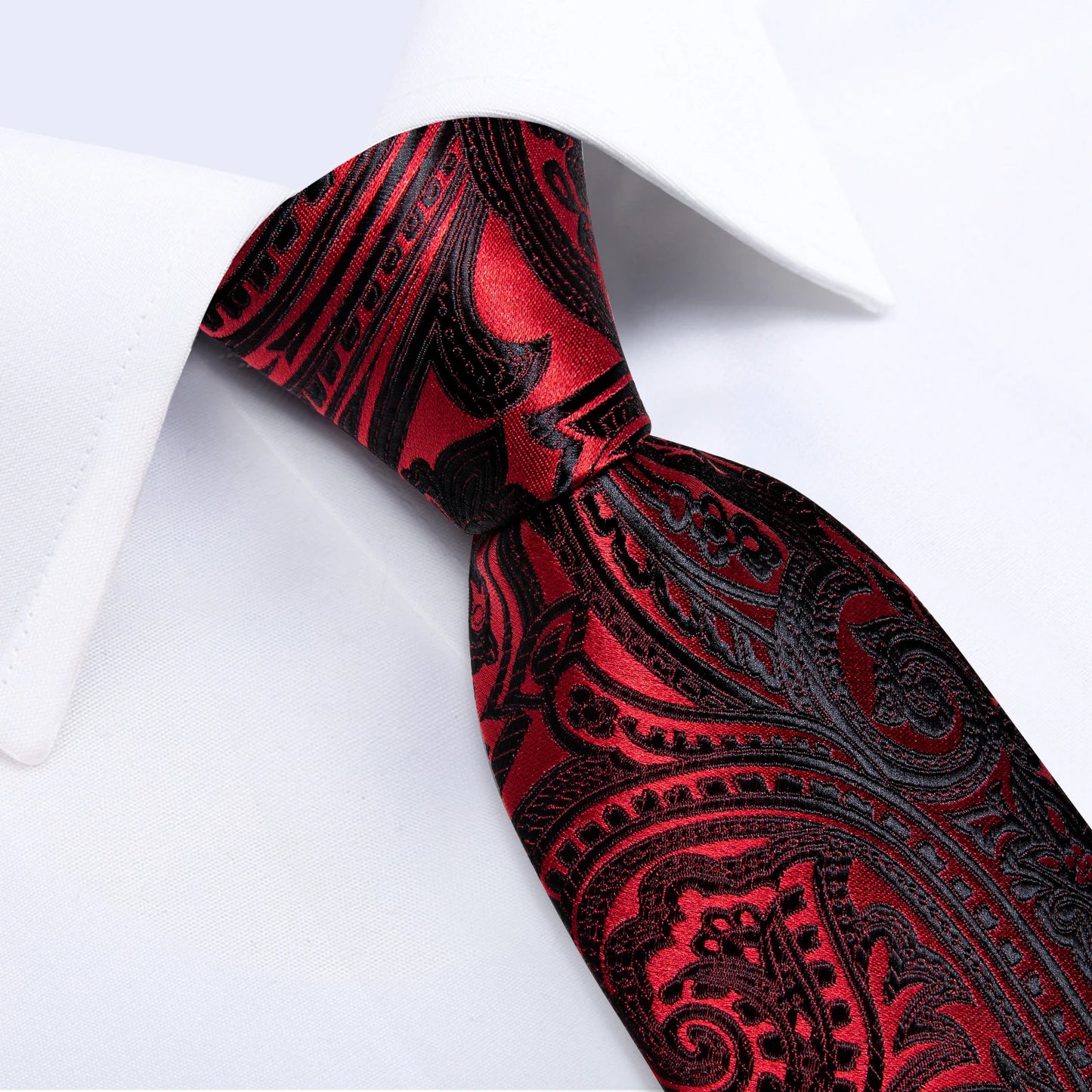 Men's Tie Set with Clip Luxury Retro Red Blue Floral 8cm Necktie Handkerchief Cufflinks Wedding Party Business Accessories Gift