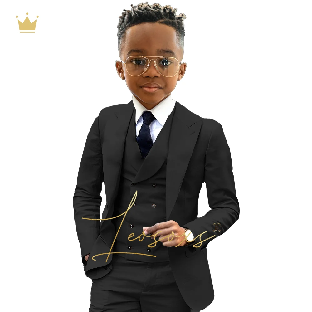 Boys formal suit 3 piece suit (jacket, green collar vest + trousers) custom wedding birthday queue celebration suit