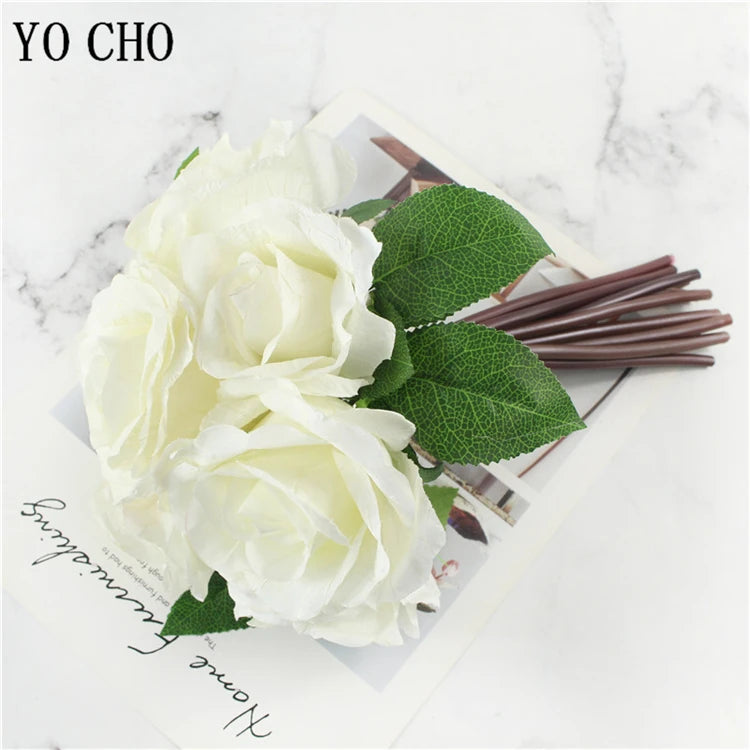 YO CHO 5pc Big Peony Artifcial Silk Flower Wedding Bouquet Decor White Peony Home Display Fake Flower Pack Heart Peony Pink Rose