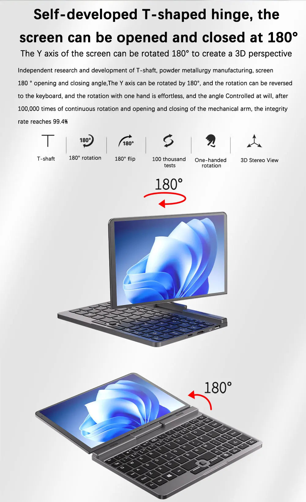 Mini Laptop 8 inch HD Touch Screen Mini Computer Windows 11 Pro Intel N100 4 Cores 2-in-1 Pocket PC 12GB LPDDR5 RAM 1TB M.2 SSD
