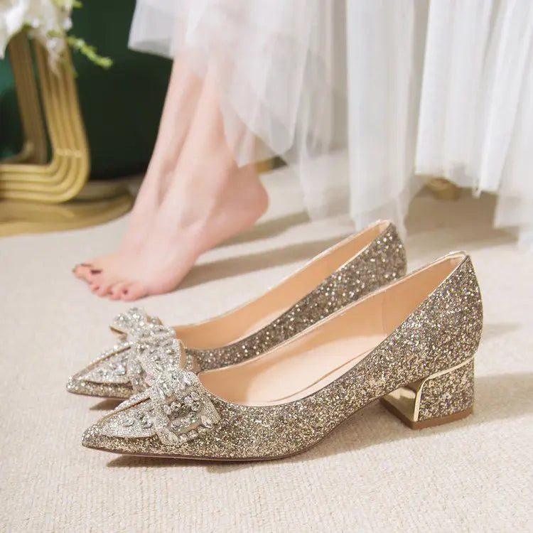 Women's Summer Footwear Stilito Rhinestone Shoes for Woman 2024 with Wedding Bride Genuine Mark Chic and Elegant A Comfortable E