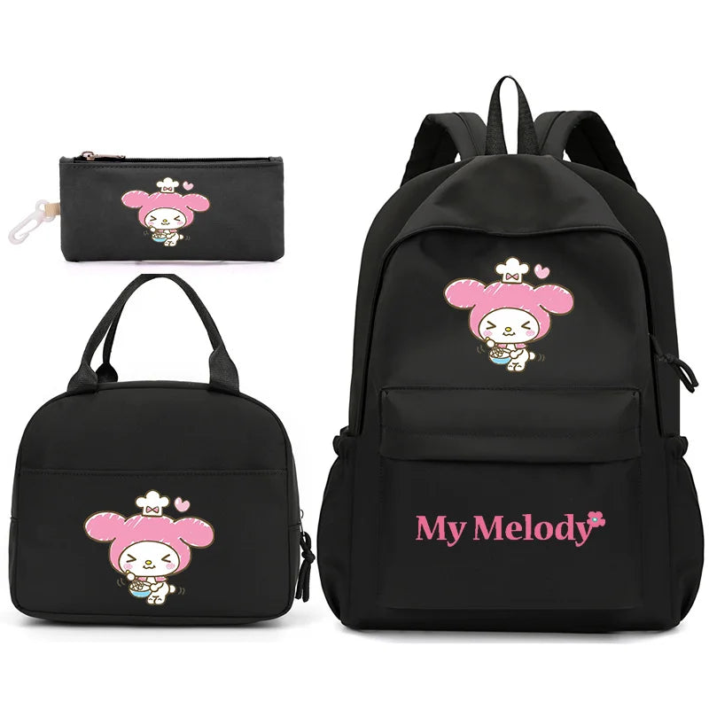 3pcs/Set My Melody Backpack with Lunch Bag for Teenagers Student School Bags Casual Comfortable Travel Set