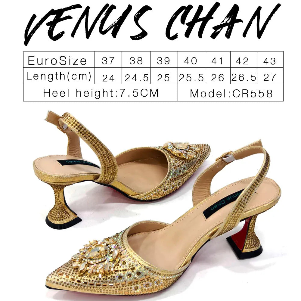 Nigerian Heel Party for Women Blue Color Shoes and Bag Set Rhinestone Handbag Italian Design Wedding INS 2025