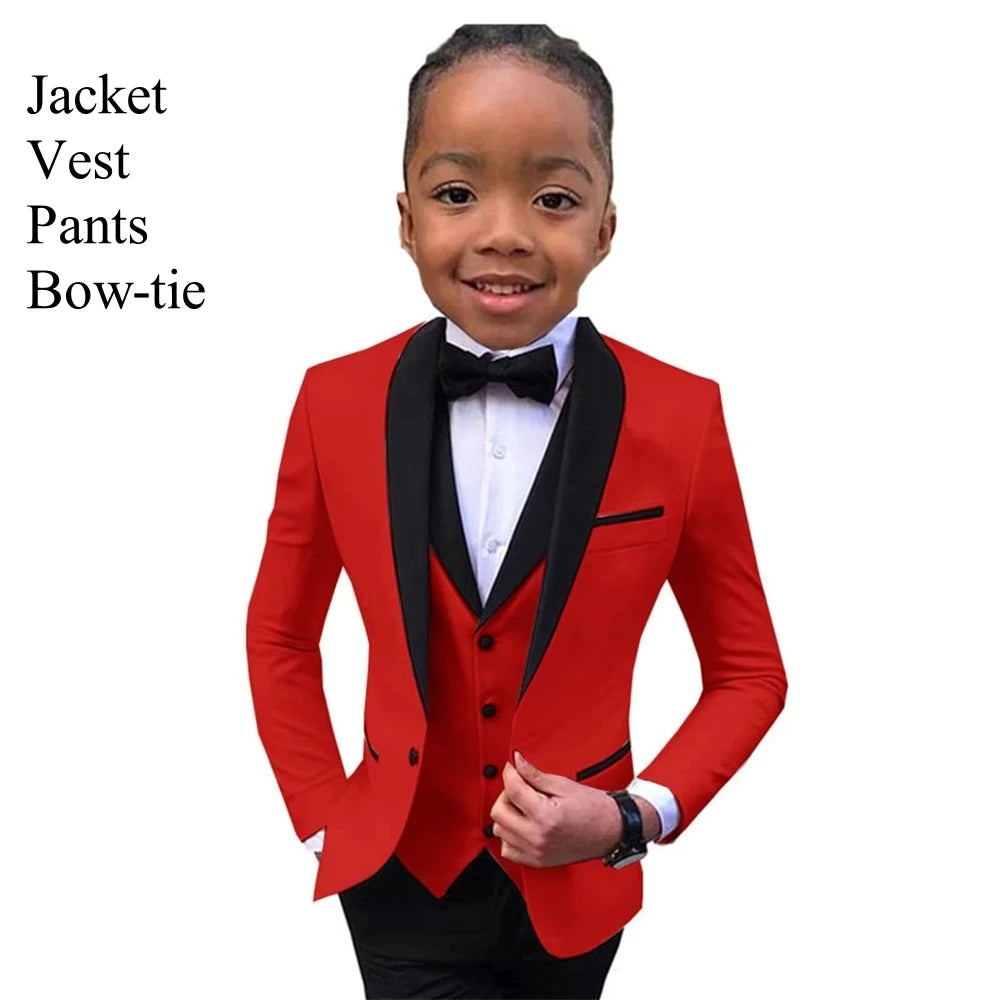 Slim Fit Boy's Suit Set 3 Pieces Tuxedo For Formal Occasion Blazer Vest And Pants Kids Outfit For Wedding Prom School Activities