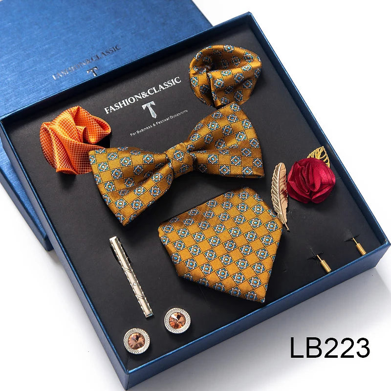 Men's Tie Set Luxury Gift Box Silk Tie Necktie Set 8pcs Inside Packing Festive Present Cravat Pocket Squares Holiday Gift Men