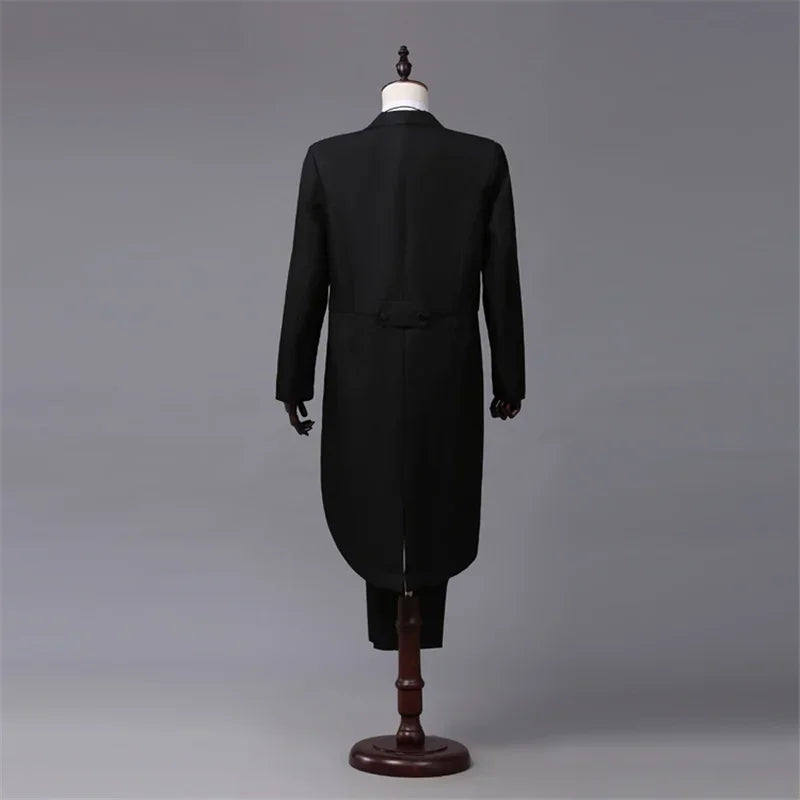 Men's Tuxedo Costume Vintage Formal Tailcoat Slim Fit Peak Lapel Suit Tux Pants Tail Coat Singer Magician Stage Jacket Outfits