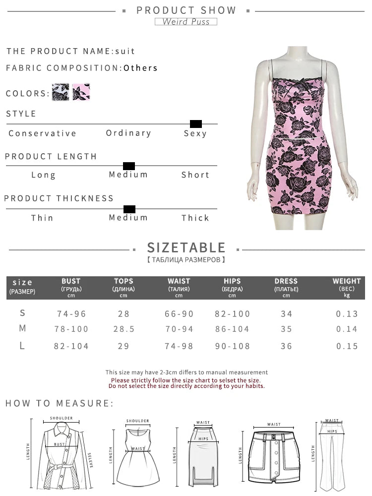 Weird Puss Flower Print Women 2 Piece Set Elegant Summer Trend Lace Bow Camisole+Peach Hip Skirts Matching Streetwear Outfits