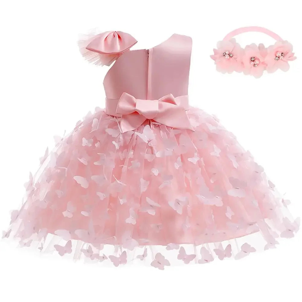 Children's Elegant Dresses For 1st Birthday Dress Baby Butterfly Lace Dress Girls Party Dresses Newborn Princess Dress Clothes