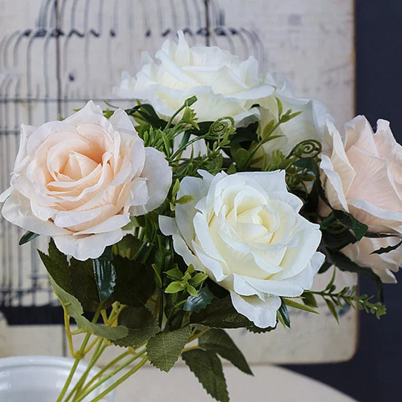 High-quality Silk Orange Rose Artificial Flowers for Wedding Decoration, Big and Realistic.