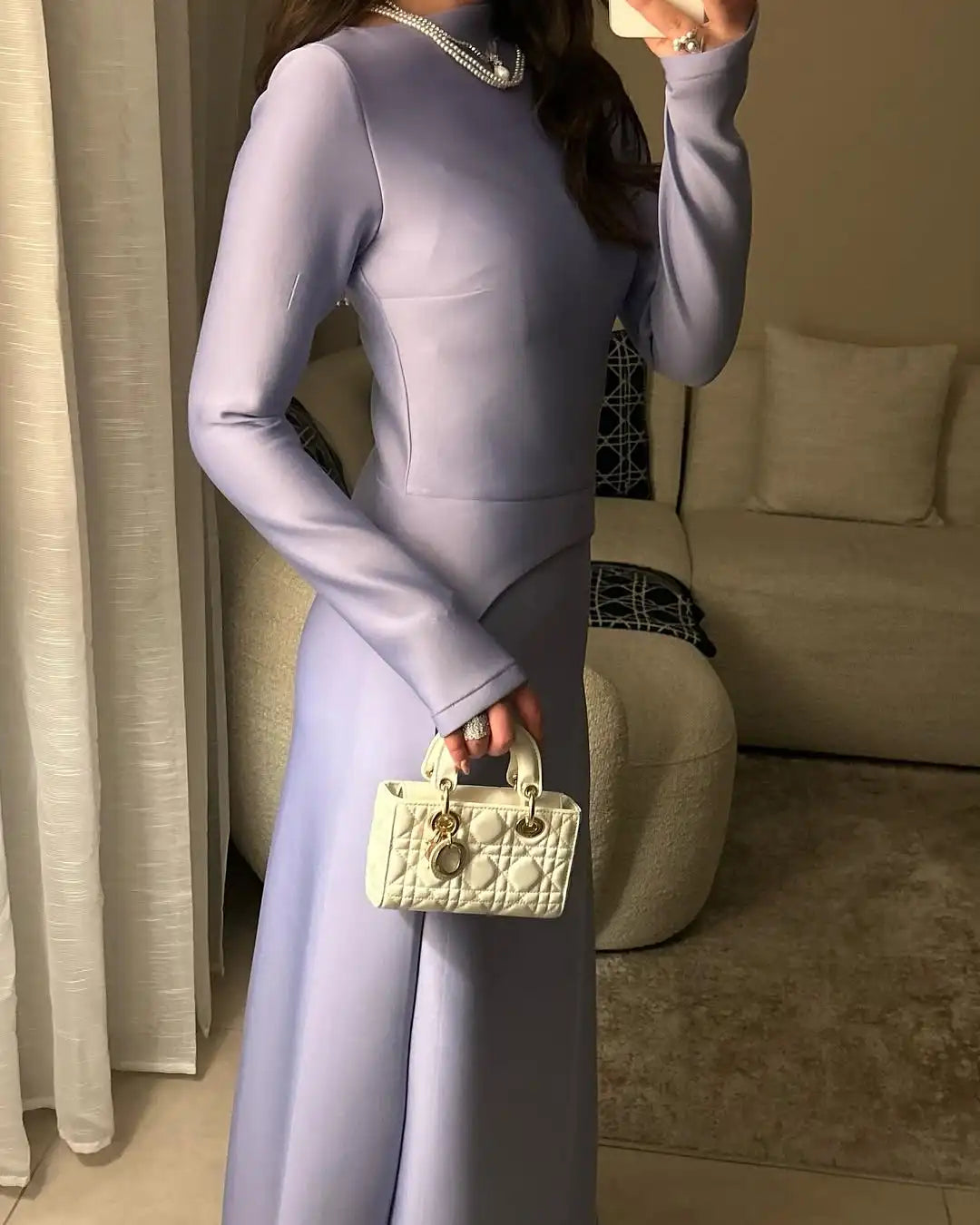Customized Long Sleeves Evening Dresses O-Neck Prom Dresses Pleated Ankle Length Simple Party Dresses for Women