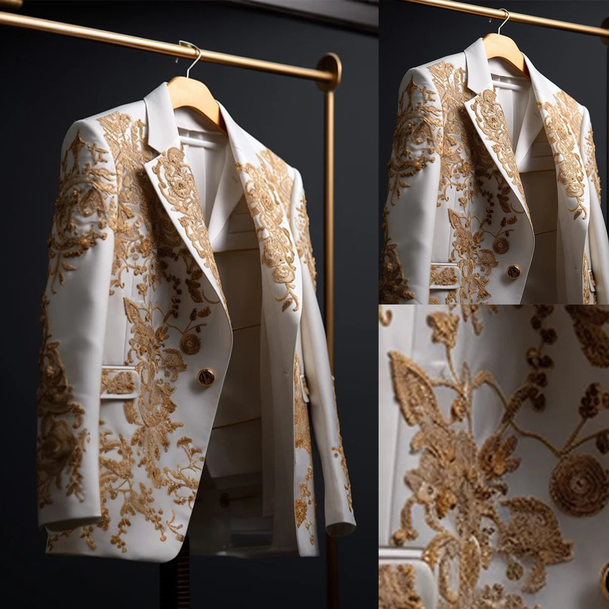 Fashion Wedding Men's Suit Gold Exquisite Embroider Business One Coat Tailor-Made Groom Formal Occasions Size Customized
