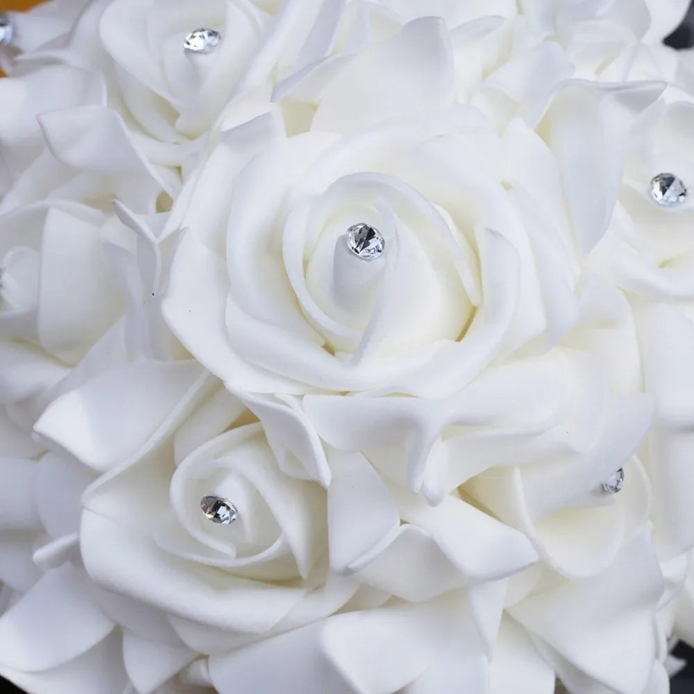 Romantic Rose Flower Bouquet PE Flower Satin Bridal Wedding Bouquet Simulation Artificial Rose Flower Bridal Wedding