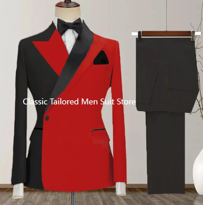 2024 Custom Made Black Groom Tuxedo Peaked Lapel Double Breasted Men Suit Prom Wedding Party Men Suits Costume ( Jacket+Pants)