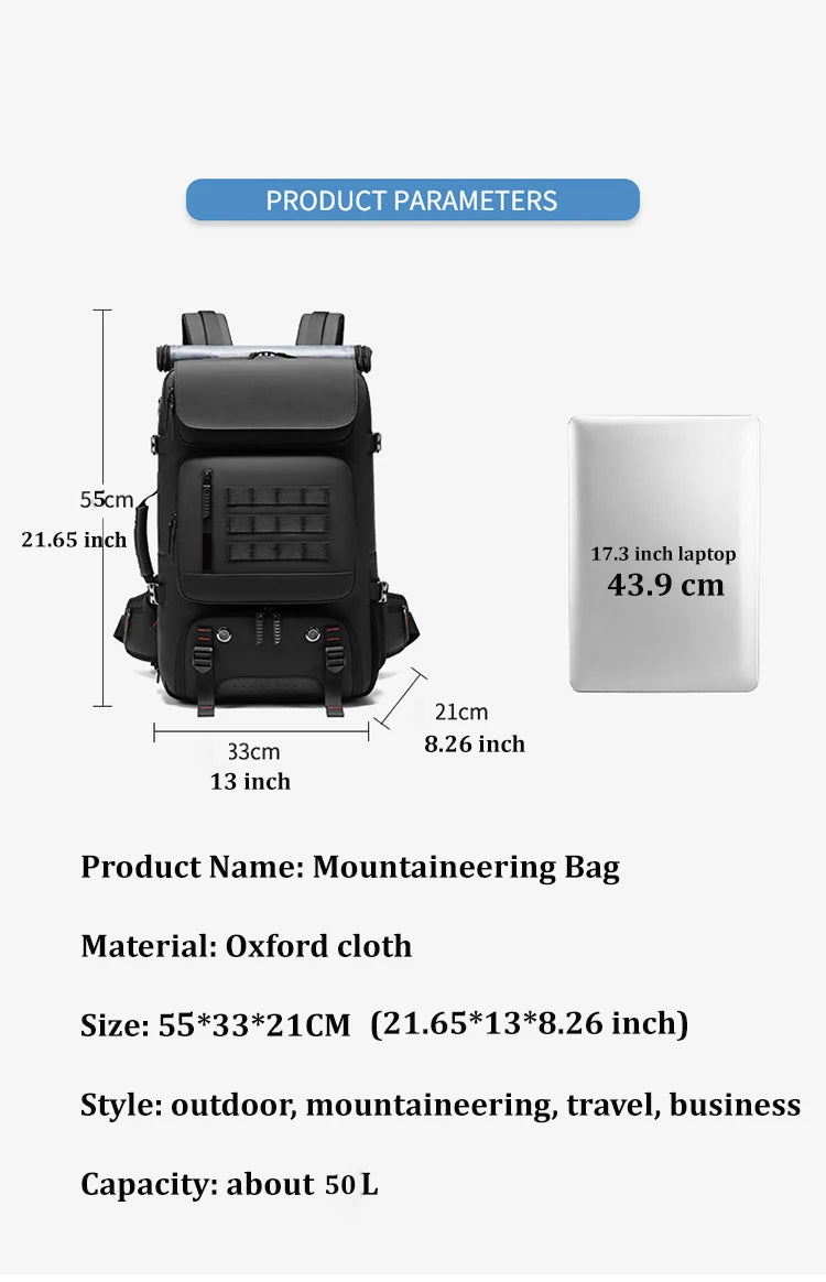 Men Travel backpack waterproof 17 inch Business Laptop Backpack with Separate Shoe Bag USB charging 50L outdoors Hiking Backpack