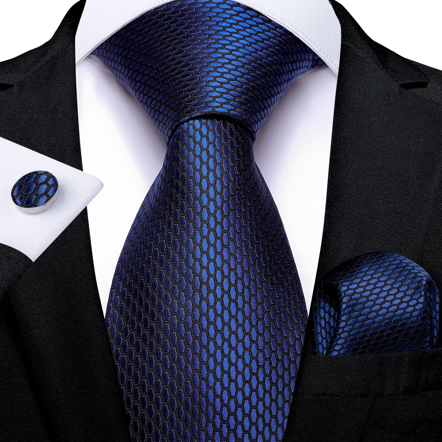 Royal Blue Paisley Plaid Striped Men tie Set with Handkerchief Cufflinks Wedding Prom Groom Accessories Perfect Gift for Men
