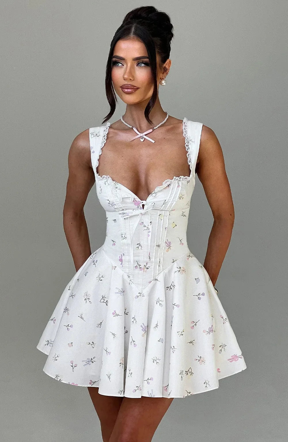Women's Hot Girl Sweetheart Neck Dress Sexy Lace Splicing A-Line Dress 2025 Spring Summer Female Sweet Girl Solid Color Dress