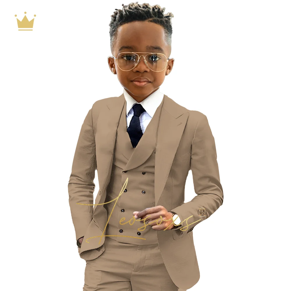 Boys formal suit 3 piece suit (jacket, green collar vest + trousers) custom wedding birthday queue celebration suit