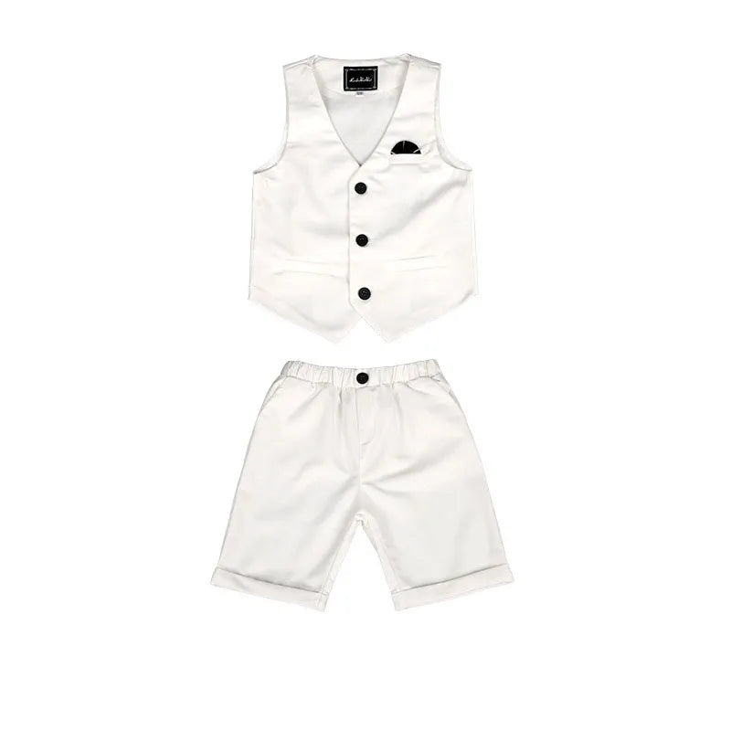Boys Summer Vest Dress 3Pieces/Set Vest Shorts Bowtie Photograph Suit School Performance Clothing Set Children Wedding Custome