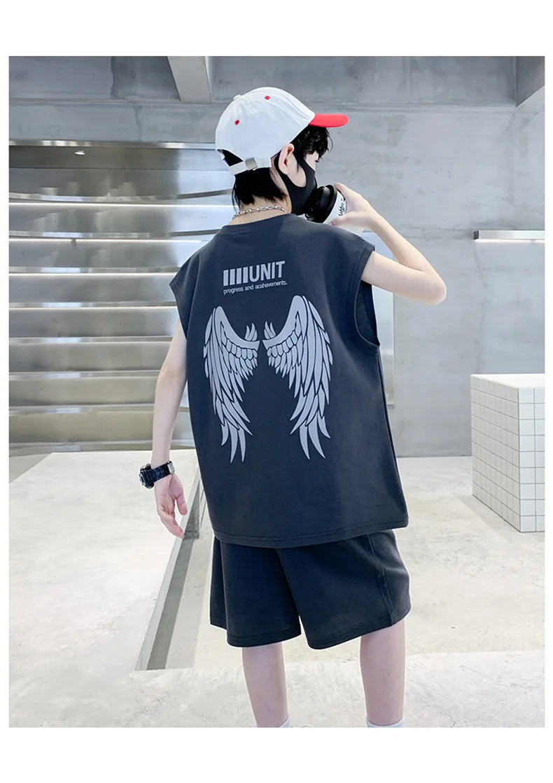 Boys Summer Suit New Children's Sleeveless Vest Sports Suit Fried Street Clothes Cool Handsome Summer Children's Clothing