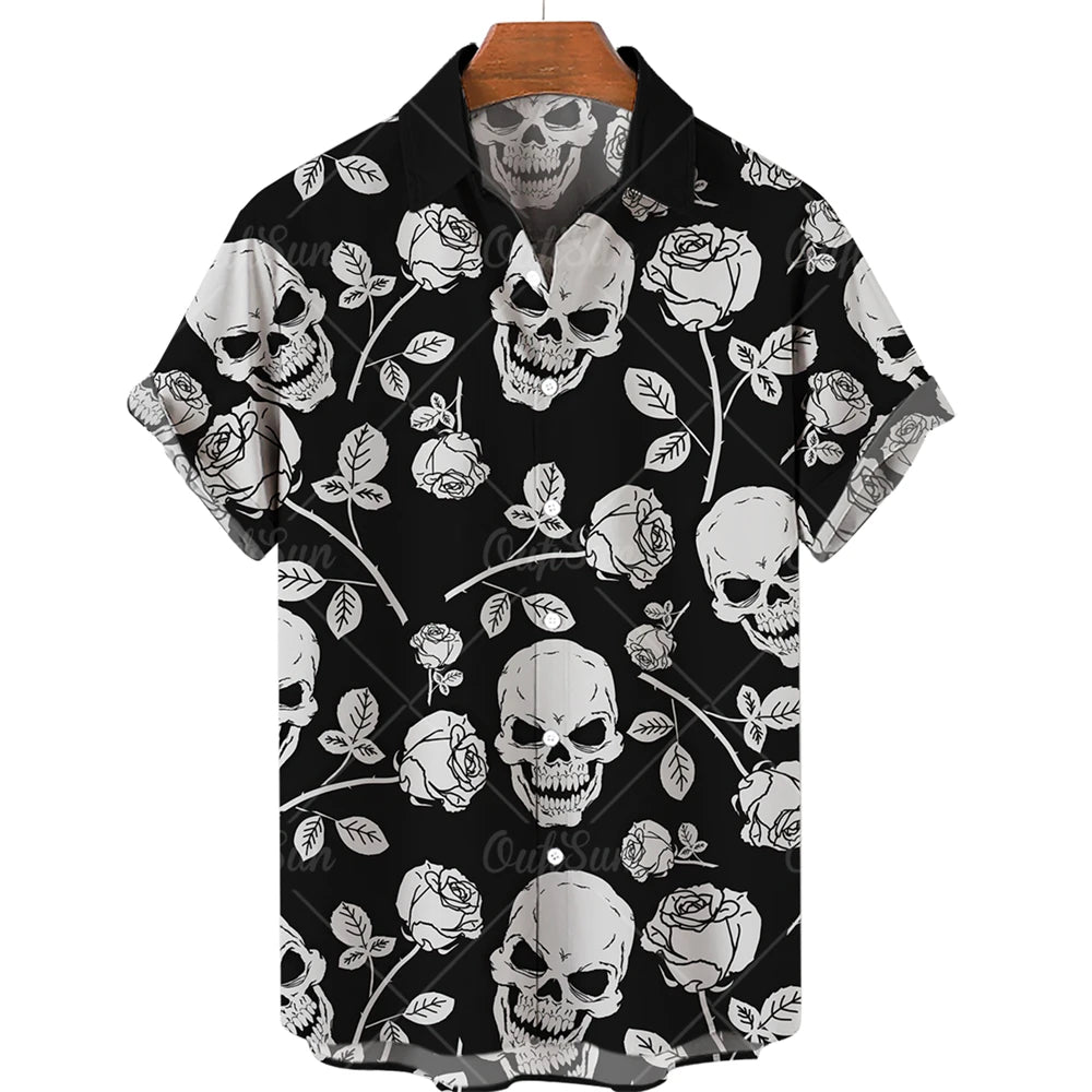 Hawaiian Beach Shirt Fashion Design Men's 3D Skull Print Shirt Retro Casual Street Clothing Men's Summer Unisex Short Sleeve Top