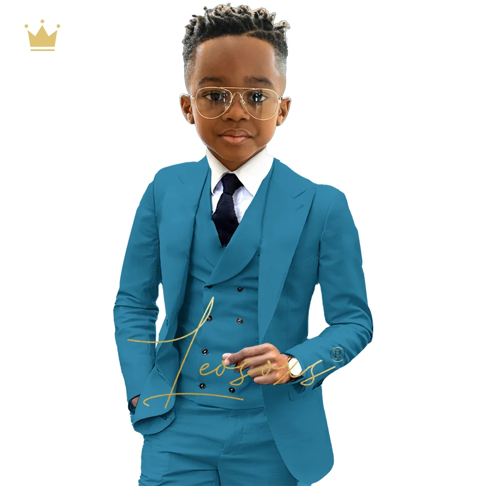 Boys formal suit 3 piece suit (jacket, green collar vest + trousers) custom wedding birthday queue celebration suit