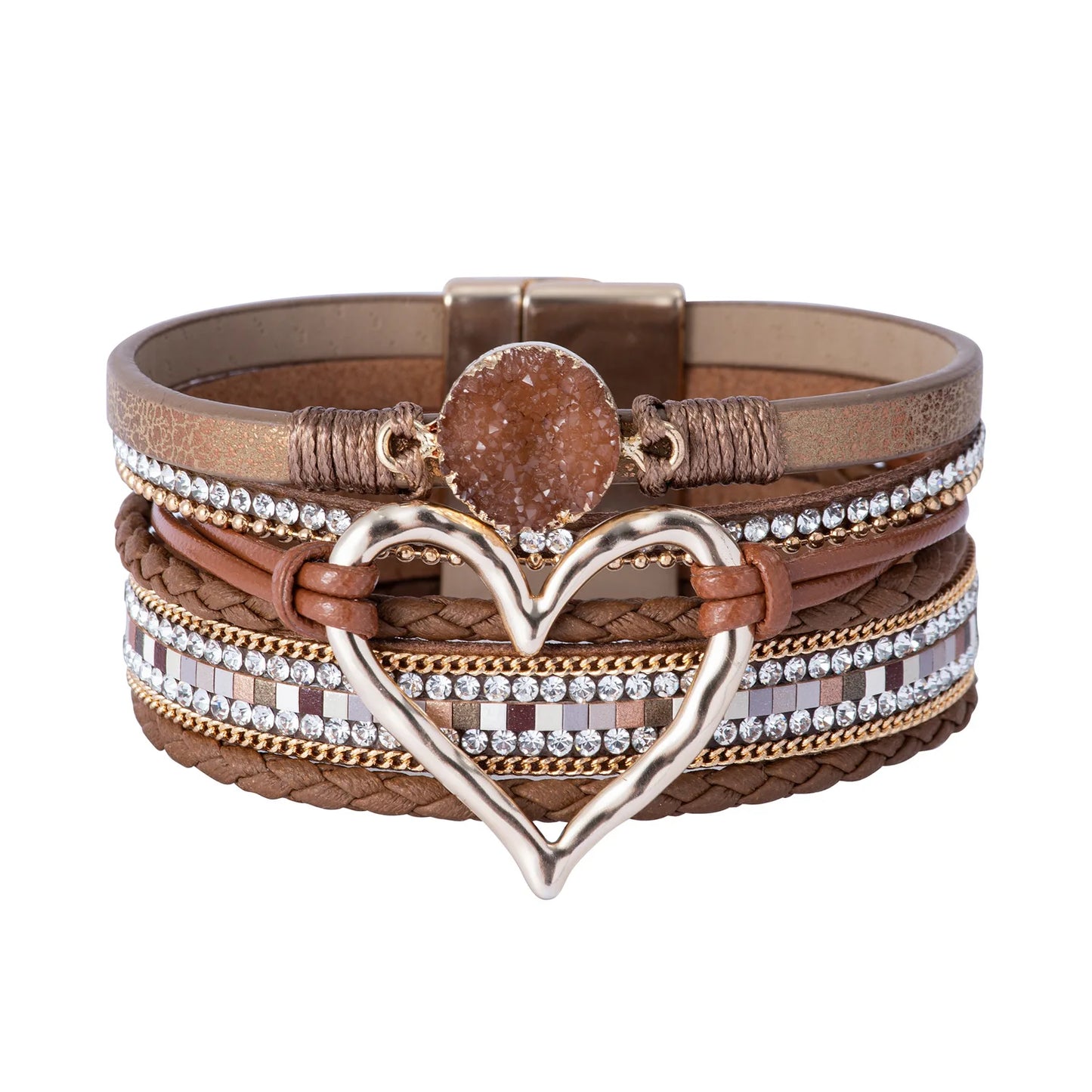 WYBU Love Heart Charm Leather Bracelets For Women Fashion Braided Bangles Multilayer Resin Stone Hollow Leather Wrap Bracelets