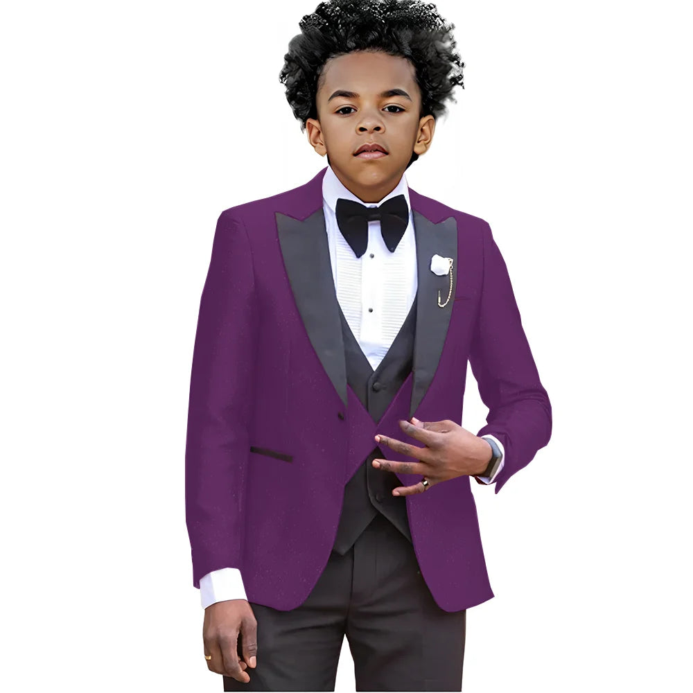 Boy Suits For Wedding Luxury Tuxedos 3 Pieces Slim Fit Boy Wear Party Prom Blazer Vest With Pants Custom Made