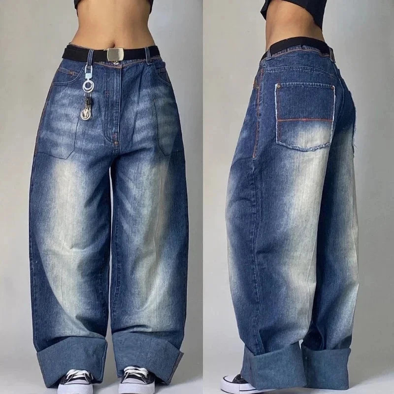 Y2K New Fashion Star Embroidery Patch Baggy Jeans Women Street Harajuku Vintage Hip Hop Casual Gothic High Waist Wide Leg Pants