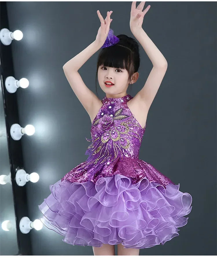 Summer Stage Princess Girls Casual Dresses Sequin Tutu Children Costume Robe Fille Party Baby Clothing Dance Kids Dress Vestidos